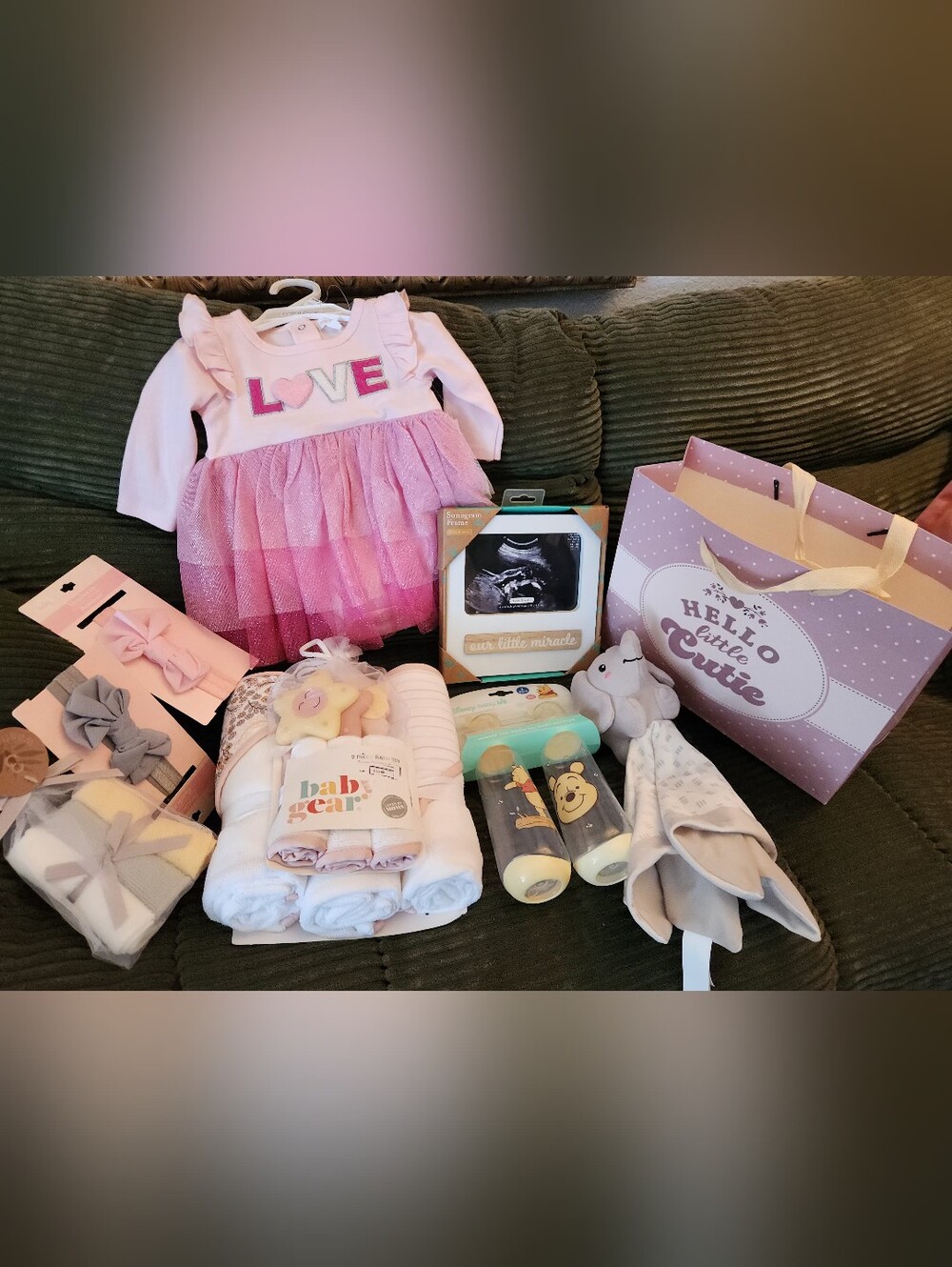 Baby Girl Gift Set with Dress, Bath Set, and Winnie the Pooh Bottles